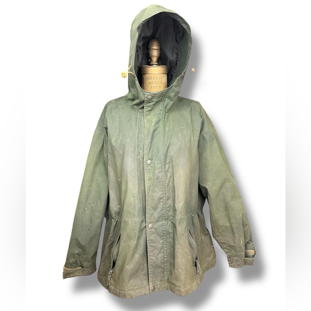 Outback Trading Co Pak-A-Roo Parka Green Hooded Jacket Unisex Size L Oilskin